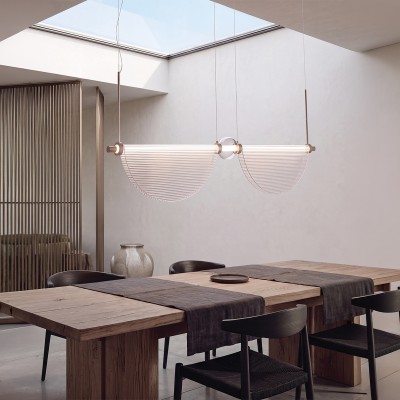 CLEAR GLASS & BRUSHED BRASS METAL ΦΩΤΙΣΤΙΚΟ LED ΚΡΕΜΑΣΤΟ L:155cm