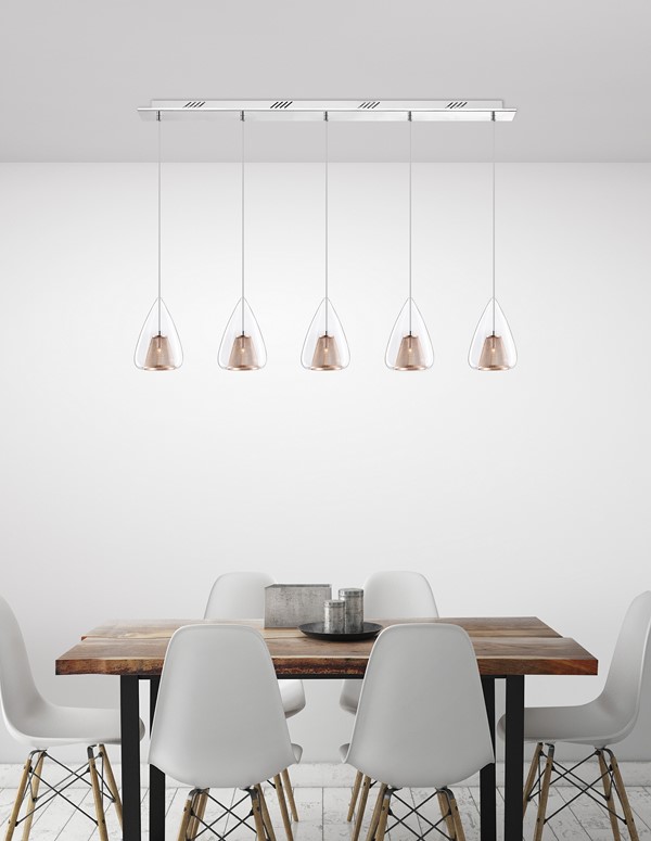 ΚΡΕΜΑΣΤΟ ΦΩΤΙΣΤΙΚΟ Chrome Aluminium Clear Glass & Rose Gold Frame