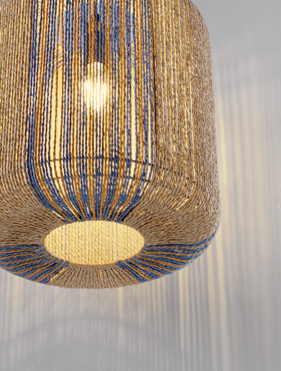 ΒΟΗΟ ΚΡΕΜΑΣΤΟ ΜΟΝΟΦΩΤΟ Natural, Blue & Yellow Rope Sandy Black Steel Base