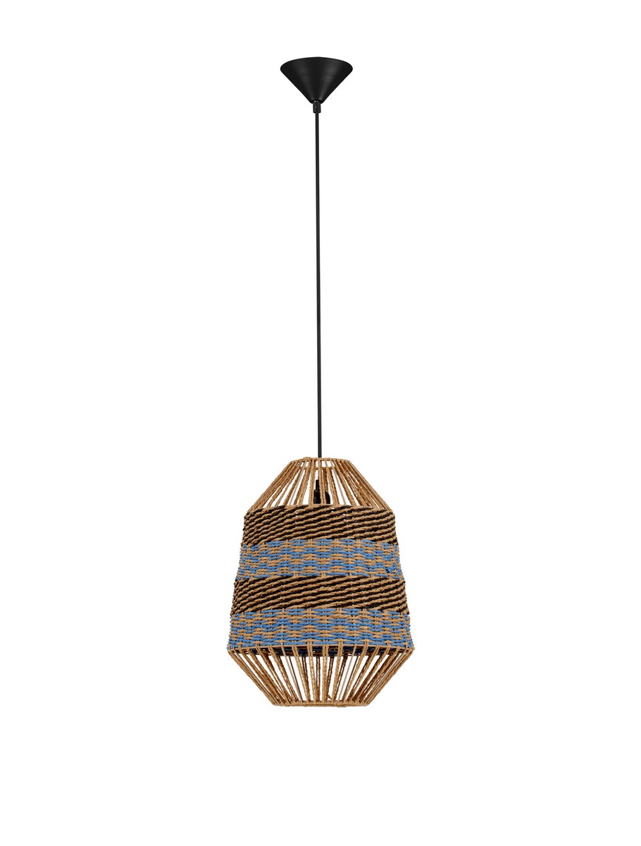 Boho ΚΡΕΜΑΣΤΟ ΦΩΤΙΣΤΙΚΟ Natural, Blue & Black Rope Sandy Black Steel Base 