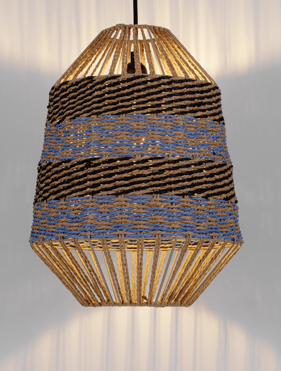 Boho ΚΡΕΜΑΣΤΟ ΦΩΤΙΣΤΙΚΟ Natural, Blue & Black Rope Sandy Black Steel Base 