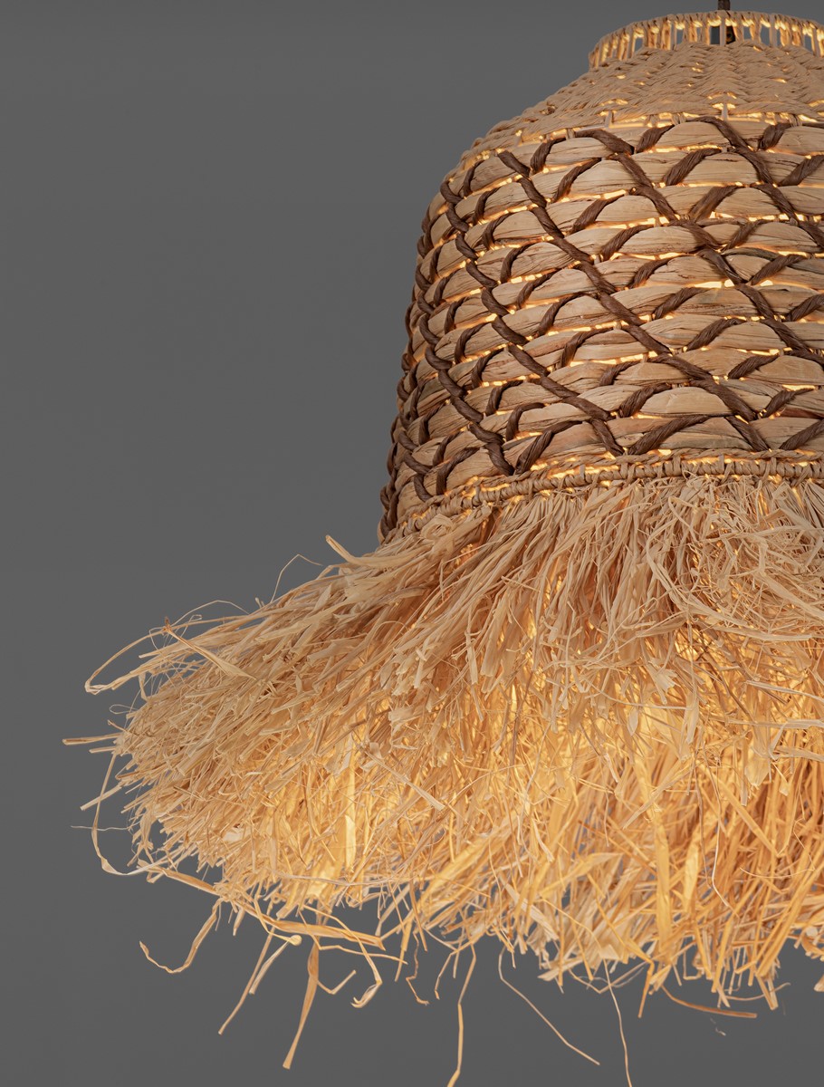 Boho ΚΡΕΜΑΣΤΟ ΦΩΤΙΣΤΙΚΟ Natural Water Hyacinth & Raffia Natural & Brown Rope Sandy Black Steel Base