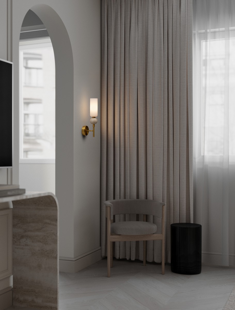 ΑΠΛΙΚΑ ΤΟΙΧΟΥ  Stone Travertine & Opal Glass Glossy Brushed Gold Metal Base