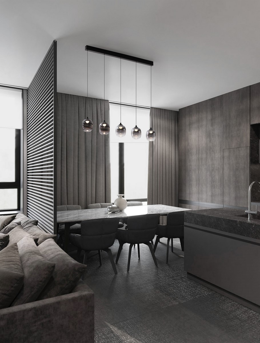 ΚΡΕΜΑΣΤΟ ΦΩΤΙΣΤΙΚΟ Triac Dimmable Sandy Black Steel & Smoke Glass 5 