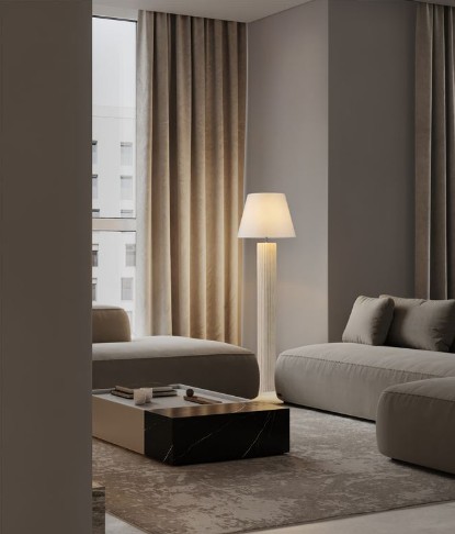 ΕΠΙΔΑΠΕΔΙΟ ΦΩΤΙΣΤΙΚΟ White Scallop Stone Casting & Fabric Shade H:150cm