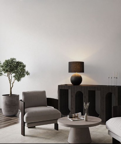 ΕΠΙΤΡΑΠΕΖΙΟ ΦΩΤΙΣΤΙΚΟ Rough Matt Black Papier-Mâché & Fabric Shade H:58,6cm