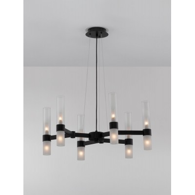 ΚΡΕΜΑΣΤΟ ΦΩΤΙΣΤΙΚΟ  IP20  Matt Black Metal Clear & Frost Glass