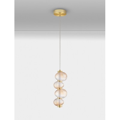 ΚΡΕΜΑΣΤΟ ΜΟΝΟΦΩΤΟ  Glossy Light Gold Metal Base Amber Color Glass