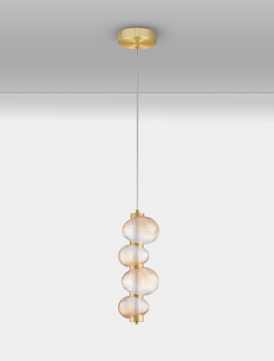 ΚΡΕΜΑΣΤΟ ΜΟΝΟΦΩΤΟ  Glossy Light Gold Metal Base Amber Color Glass