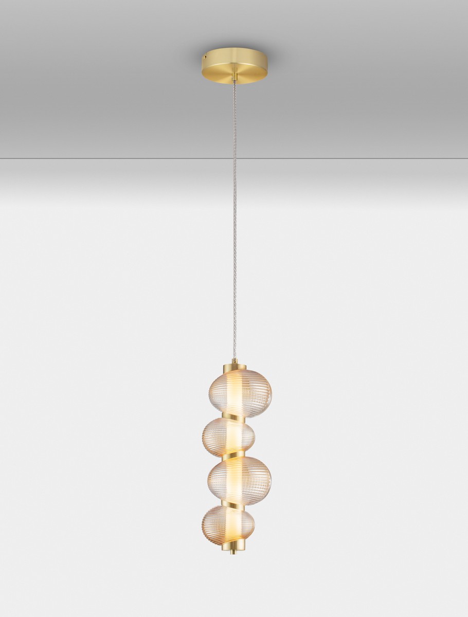 ΚΡΕΜΑΣΤΟ ΜΟΝΟΦΩΤΟ  Glossy Light Gold Metal Base Amber Color Glass