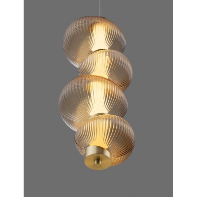 ΚΡΕΜΑΣΤΟ ΜΟΝΟΦΩΤΟ  Glossy Light Gold Metal Base Amber Color Glass
