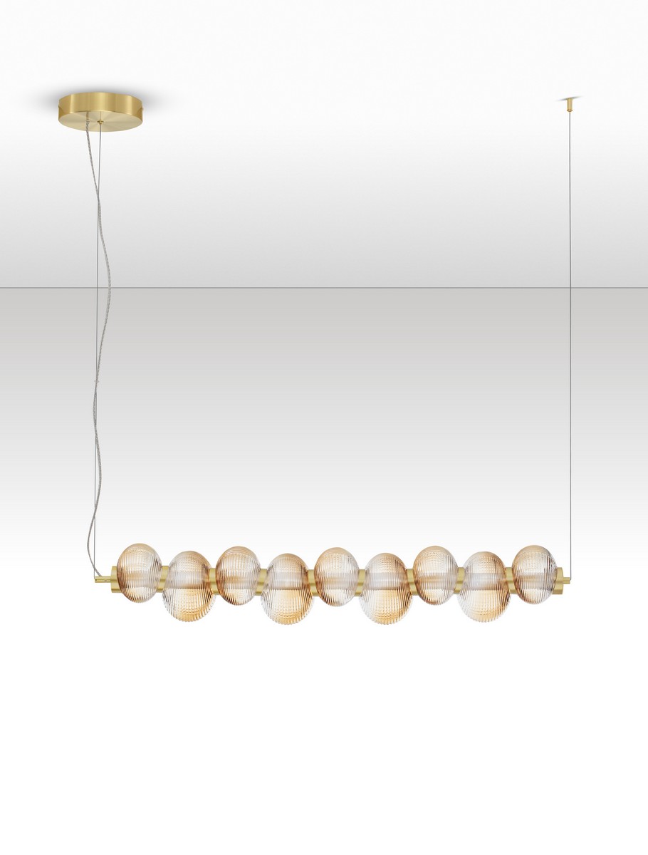ΚΡΕΜΑΣΤΟ ΦΩΤΙΣΤΙΚΟ  Glossy Light Gold Metal Base Amber Color Glass 3000Κ