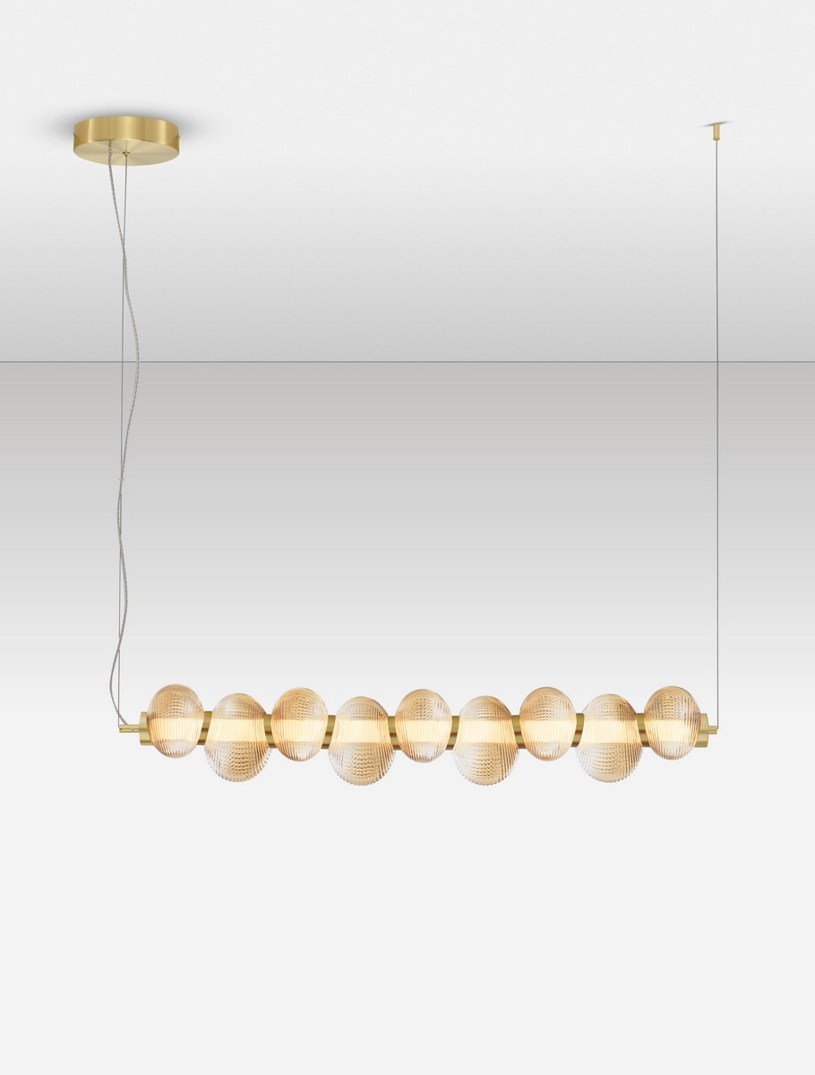 ΚΡΕΜΑΣΤΟ ΦΩΤΙΣΤΙΚΟ  Glossy Light Gold Metal Base Amber Color Glass 3000Κ