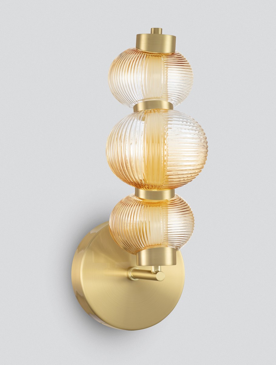 ΑΠΛΙΚΑ ΤΟΙΧΟΥ  Glossy Light Gold Metal Base Amber Color Glass
