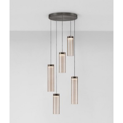 ΚΡΕΜΑΣΤΟ 5ΦΩΤΟ ΦΩΤΙΣΤΙΚΟ LED Brushed Gray Metal Base & Mocha Glass