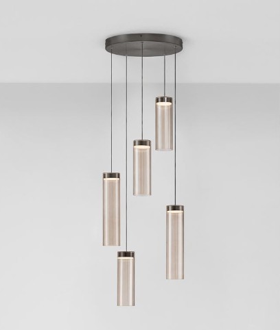ΚΡΕΜΑΣΤΟ 5ΦΩΤΟ ΦΩΤΙΣΤΙΚΟ LED Brushed Gray Metal Base & Mocha Glass