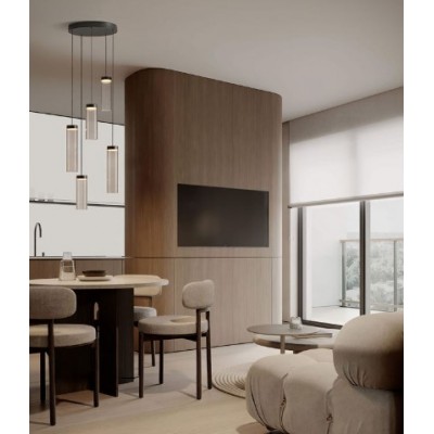 ΚΡΕΜΑΣΤΟ 5ΦΩΤΟ ΦΩΤΙΣΤΙΚΟ LED Brushed Gray Metal Base & Mocha Glass