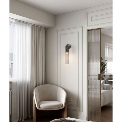ΑΠΛΙΚΑ ΤΟΙΧΟΥ LED Brushed Gray Metal Base & Mocha Glass 