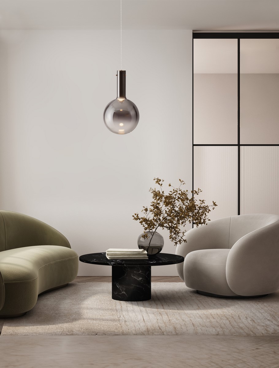 ΚΡΕΜΑΣΤΟ ΦΩΤΙΣΤΙΚΟ Smokey Glass & White Metal Base & Champagne