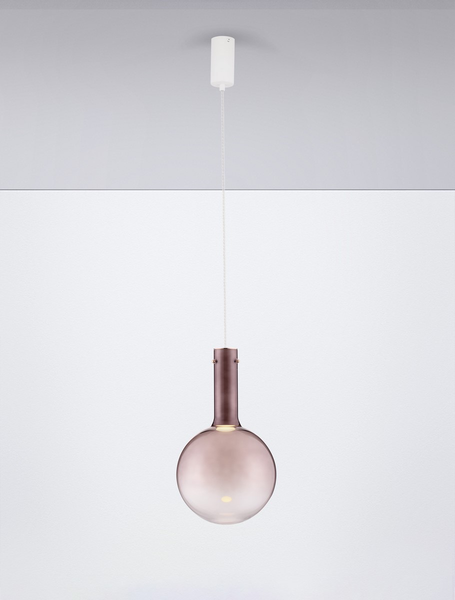 ΚΡΕΜΑΣΤΟ ΦΩΤΙΣΤΙΚΟ Brown Glass & White Metal Base & Champagne