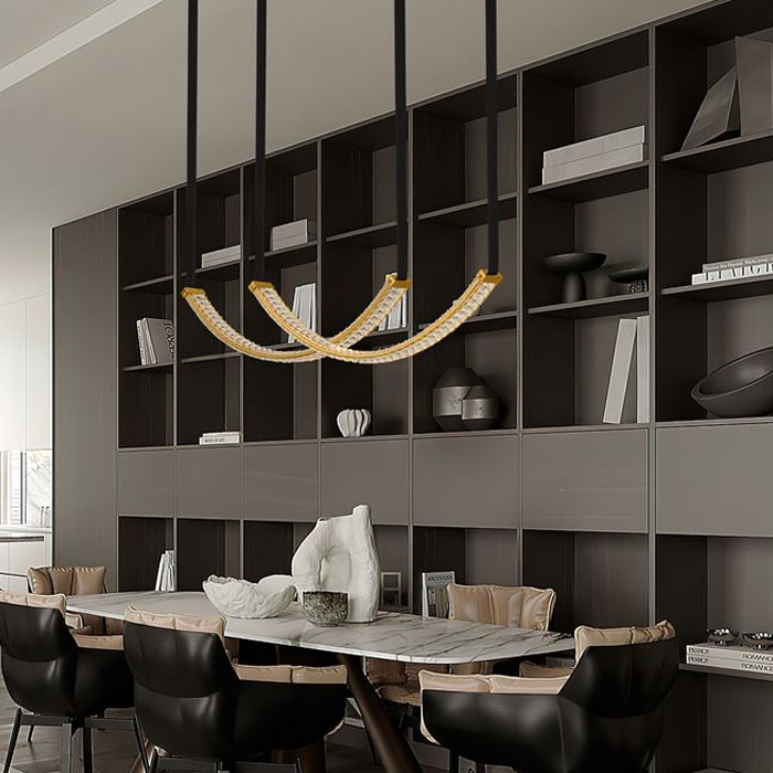 ΚΡΕΜΑΣΤΟ ΦΩΤΙΣΤΙΚΟ LED Gold Aluminium & Steel K9 Crystal & Black Leather