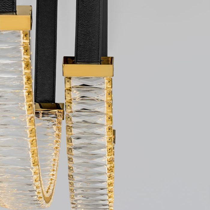 ΚΡΕΜΑΣΤΟ ΦΩΤΙΣΤΙΚΟ LED Gold Aluminium & Steel K9 Crystal & Black Leather