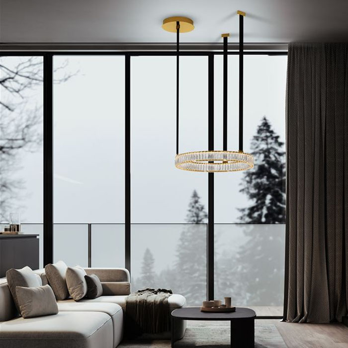 ΚΡΕΜΑΣΤΟ ΚΥΚΛΙΚΟ ΦΩΤΙΣΤΙΚΟ ΜΕ ΚΡΥΣΤΑΛΛΑ  Gold Aluminium & Black Leather