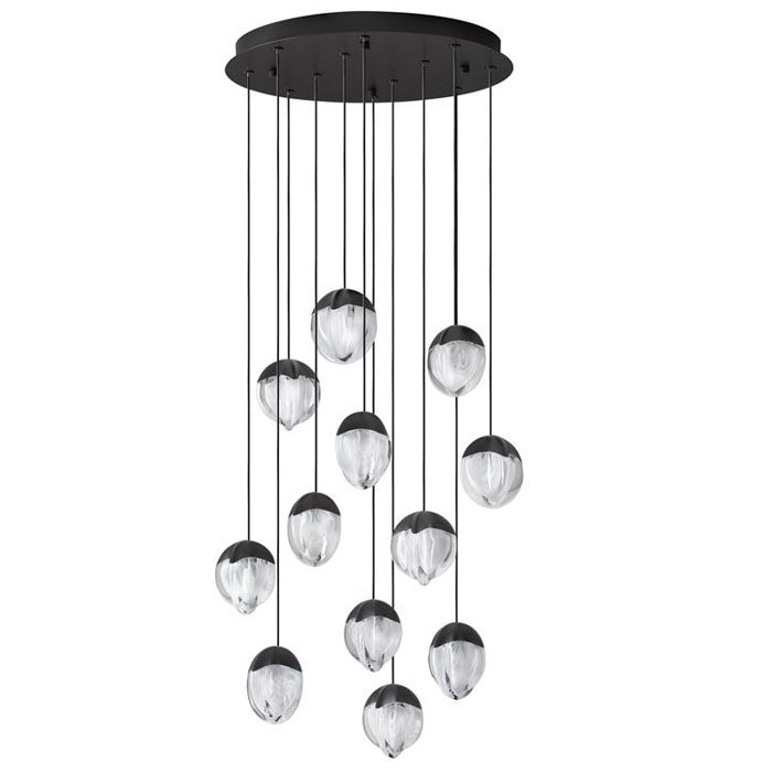 ΦΩΤΙΣΤΙΚΟ LED ΚΡΕΜΑΣΤΟ Sandy Black Aluminium & Cloud Glass D:55cm