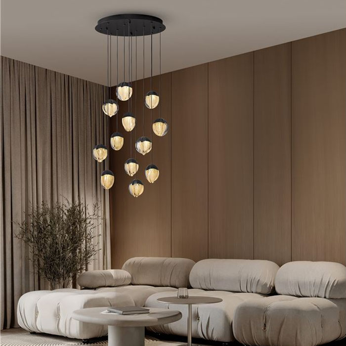 ΦΩΤΙΣΤΙΚΟ LED ΚΡΕΜΑΣΤΟ Sandy Black Aluminium & Cloud Glass D:55cm