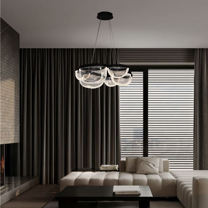 ΦΩΤΙΣΤΙΚΟ n4  LED ΜΑΥΡΟ ΜΕΤΑΛΛΟ ΚΑΙ ΔΙΑΦΑΝΟ ΓΥΑΛΙ D:83cm
