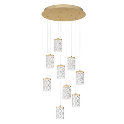 ΚΡΕΜΑΣΤΟ 9 ΦΩΤΟ LED Brass Gold Steel, Aluminium & Clear Acrylic