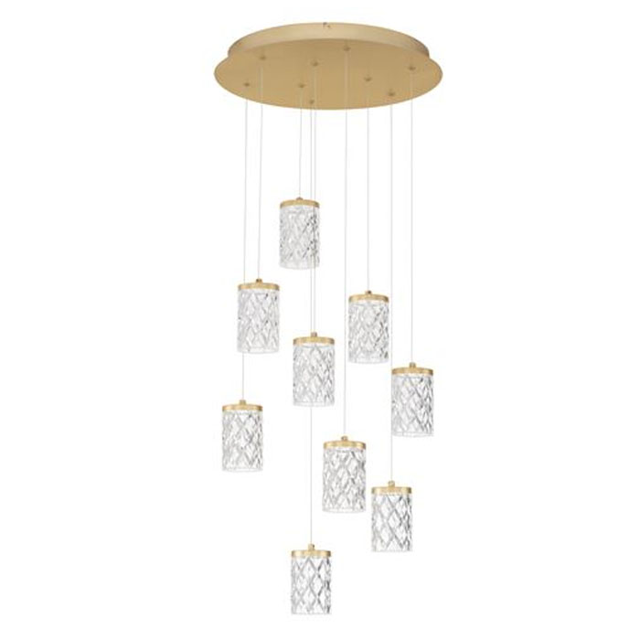 ΚΡΕΜΑΣΤΟ 9 ΦΩΤΟ LED Brass Gold Steel, Aluminium & Clear Acrylic