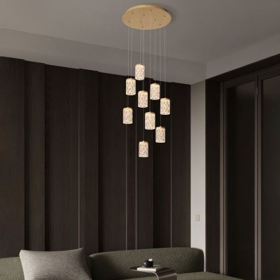 ΚΡΕΜΑΣΤΟ 9 ΦΩΤΟ LED Brass Gold Steel, Aluminium & Clear Acrylic