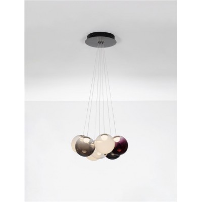 ΚΡΕΜΑΣΤΟ 7ΦΩΤΟ ΦΩΤΙΣΤΙΚΟ LED D:45cm Clear, Opal, Smokey & Purple Glass