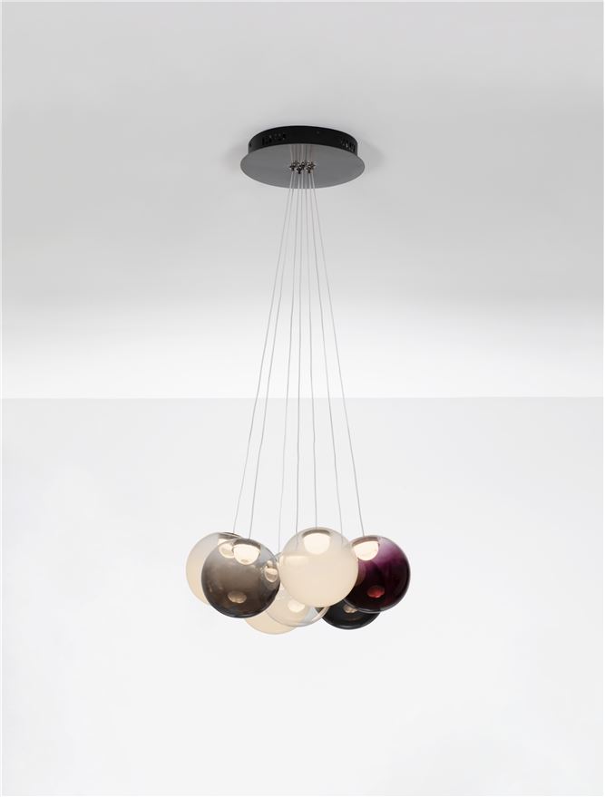 ΚΡΕΜΑΣΤΟ 7ΦΩΤΟ ΦΩΤΙΣΤΙΚΟ LED D:45cm Clear, Opal, Smokey & Purple Glass