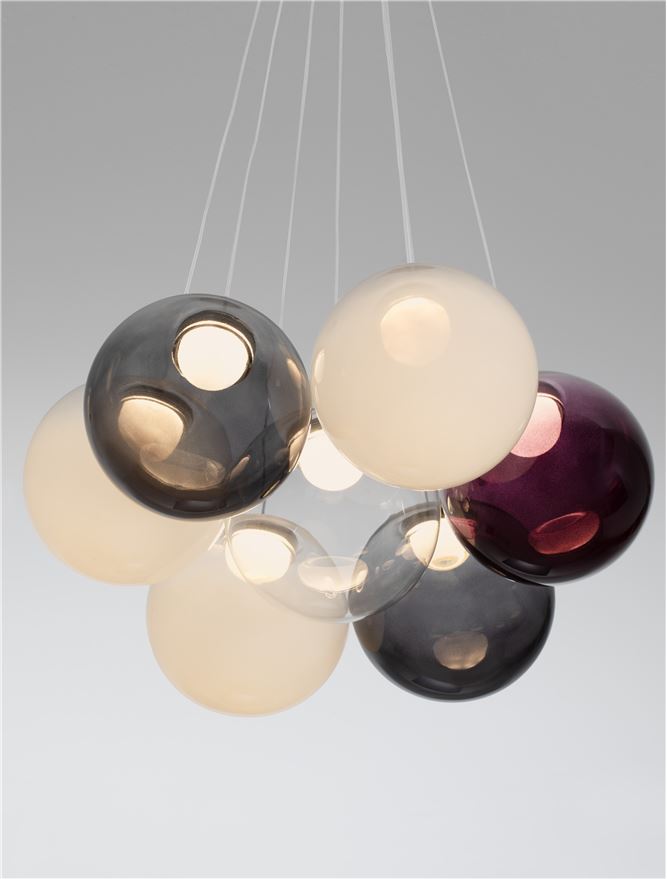 ΚΡΕΜΑΣΤΟ 7ΦΩΤΟ ΦΩΤΙΣΤΙΚΟ LED D:45cm Clear, Opal, Smokey & Purple Glass
