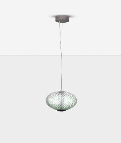 LED ΜΟΝΟΦΩΤΟ ΚΡΕΜΑΣΤΟ  Brushed Gray Metal & Green Glass D:30cm