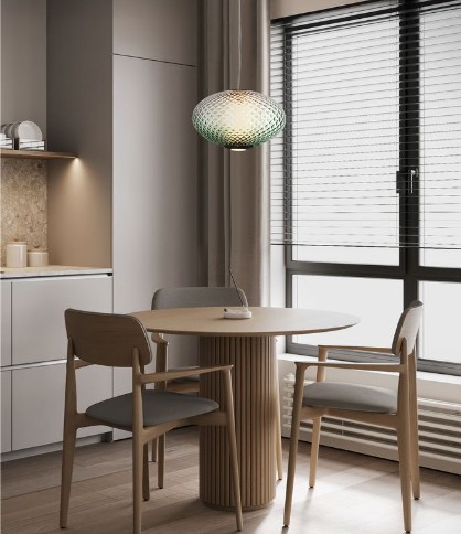 LED ΜΟΝΟΦΩΤΟ ΚΡΕΜΑΣΤΟ  Brushed Gray Metal & Green Glass D:30cm