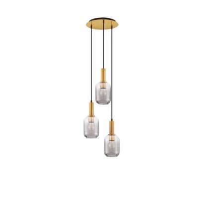 ΚΡΕΜΑΣΤΟ 3ΦΩΤΟ  Brass Gold Metal Base ΜΕ Smokey Glass
