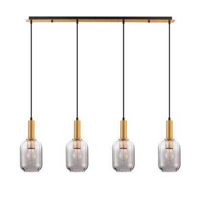 ΚΡΕΜΑΣΤΟ 4ΦΩΤΟ Brass Gold Metal Base & Smokey Glass