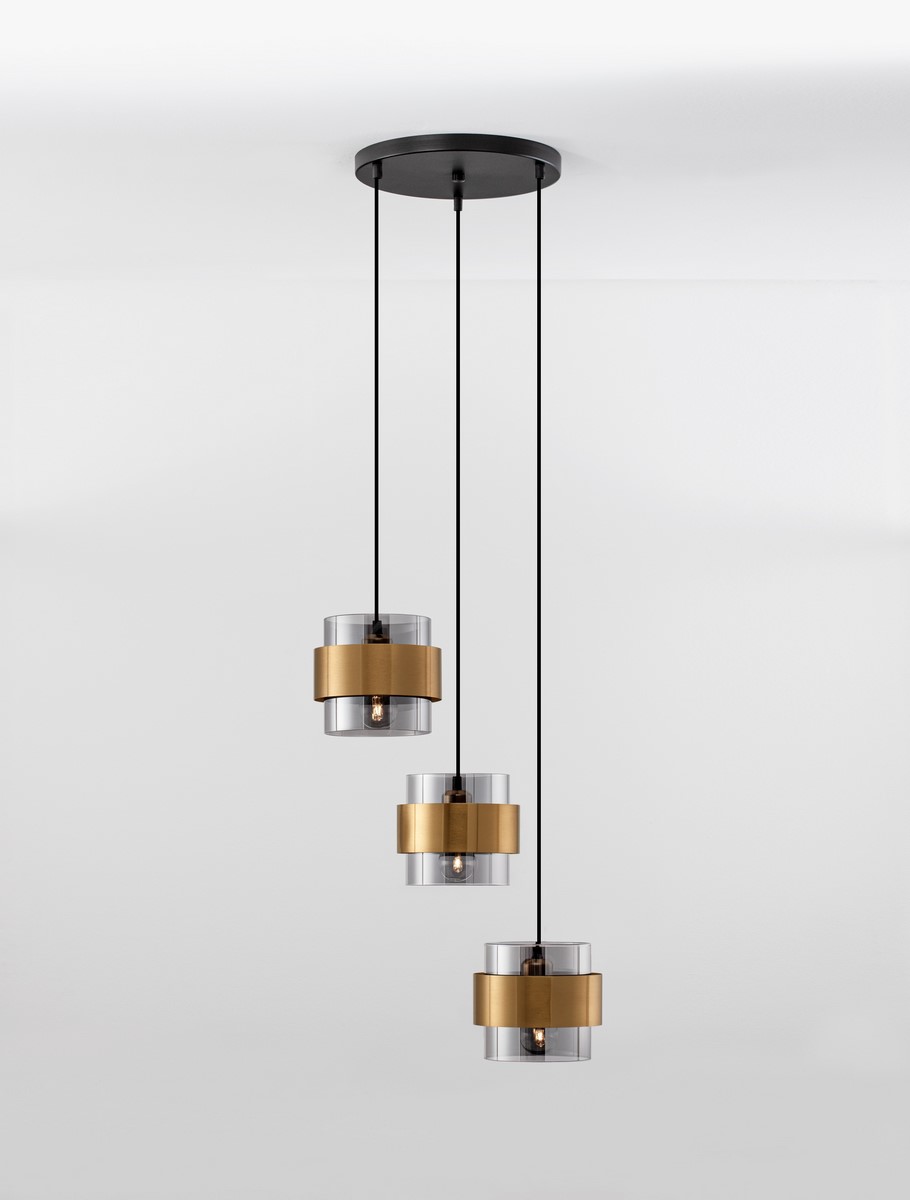 ΚΡΕΜΑΣΤΟ ΦΩΤΙΣΤΙΚΟ  Smoke Glass & Black Cord & Brass gold Metal
