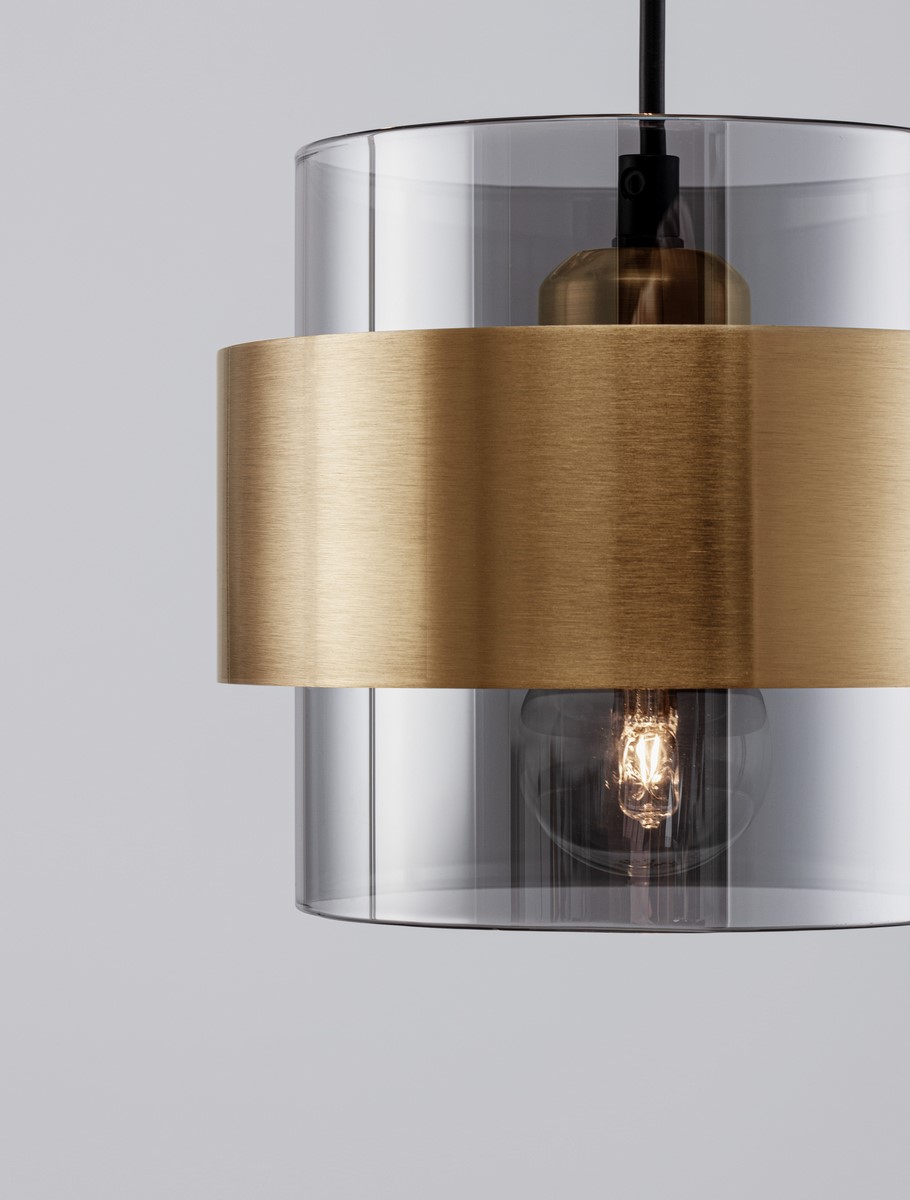 ΚΡΕΜΑΣΤΟ ΦΩΤΙΣΤΙΚΟ  Smoke Glass & Black Cord & Brass gold Metal