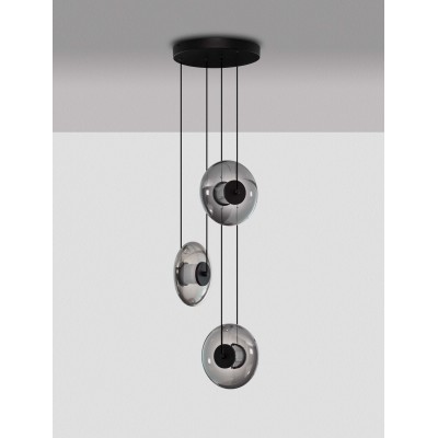 ΚΡΕΜΑΣΤΟ ΦΩΤΙΣΤΙΚΟ Triac Dimmable Sandy Black Metal & Smoky Gray Glass