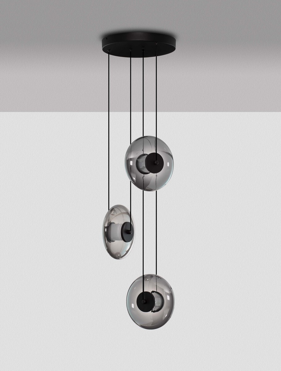 ΚΡΕΜΑΣΤΟ ΦΩΤΙΣΤΙΚΟ Triac Dimmable Sandy Black Metal & Smoky Gray Glass