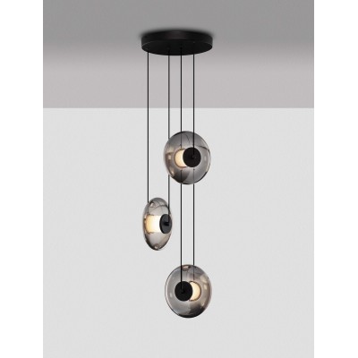 ΚΡΕΜΑΣΤΟ ΦΩΤΙΣΤΙΚΟ Triac Dimmable Sandy Black Metal & Smoky Gray Glass