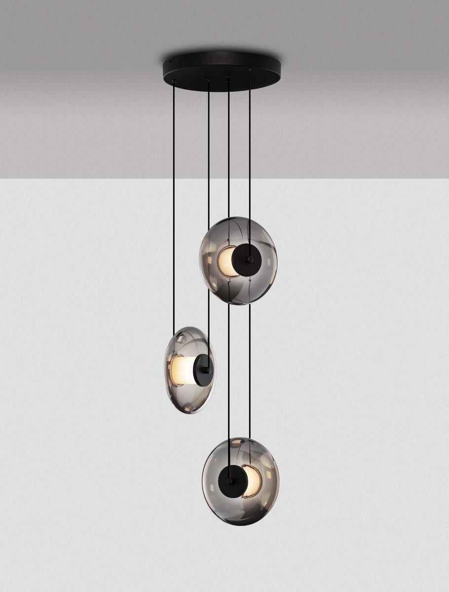 ΚΡΕΜΑΣΤΟ ΦΩΤΙΣΤΙΚΟ Triac Dimmable Sandy Black Metal & Smoky Gray Glass