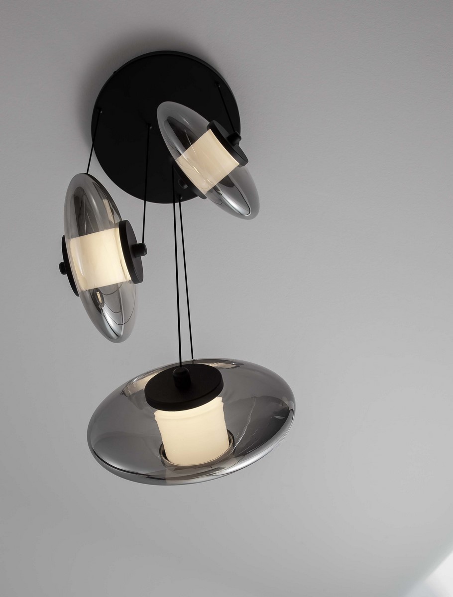ΚΡΕΜΑΣΤΟ ΦΩΤΙΣΤΙΚΟ Triac Dimmable Sandy Black Metal & Smoky Gray Glass