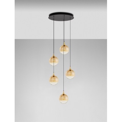ΚΡΕΜΑΣΤΟ ΦΩΤΙΣΤΙΚΟ Matt Black Metal Base Brass Gold Metal Top & Gradient Champaign Glass