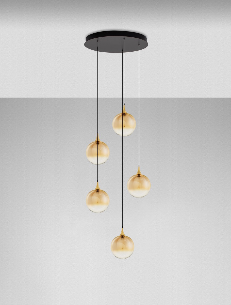 ΚΡΕΜΑΣΤΟ ΦΩΤΙΣΤΙΚΟ Matt Black Metal Base Brass Gold Metal Top & Gradient Champaign Glass