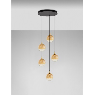ΚΡΕΜΑΣΤΟ ΦΩΤΙΣΤΙΚΟ Matt Black Metal Base Brass Gold Metal Top & Gradient Champaign Glass